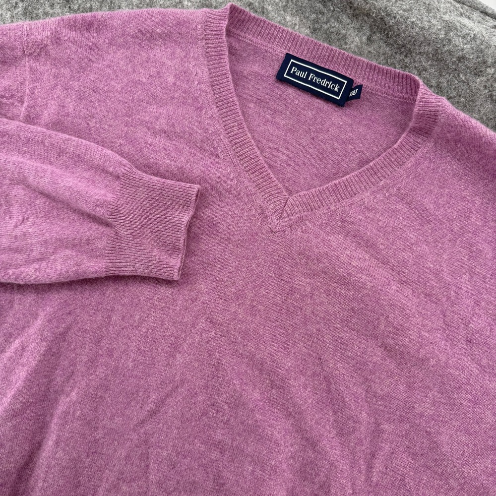 Paul Fredrick 100% Cashmere V-Neck Sweater Mens XXLT Purple Heather Knit Long